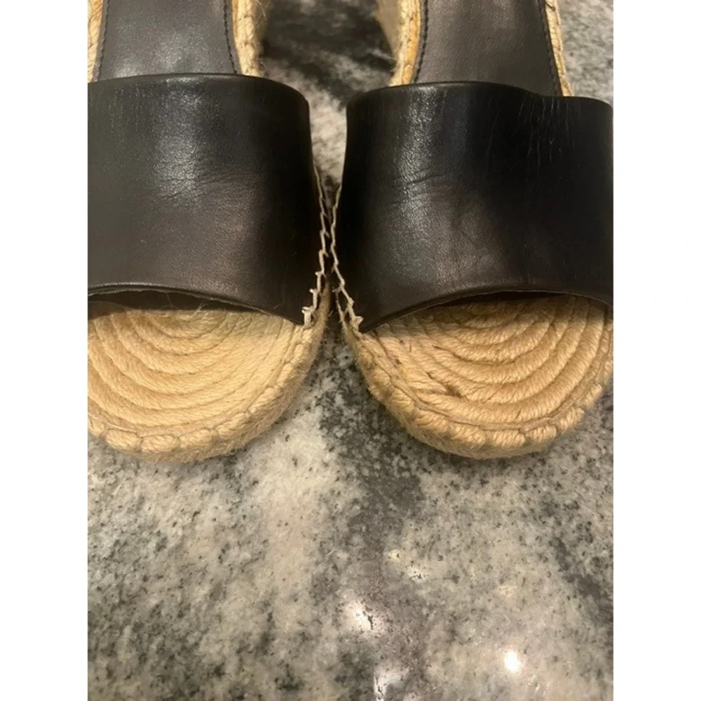 Vince Camuto Espadrille Wedge Sandals Womens Black Leather Ankle Strap Size 10